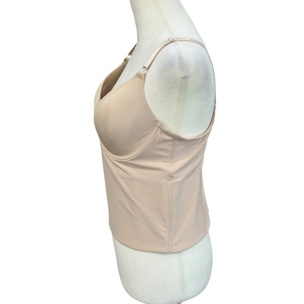 Victoria's Secret PINK Beige Longline Underwire Molded Cup‎ Bra 36C Nude Bustier